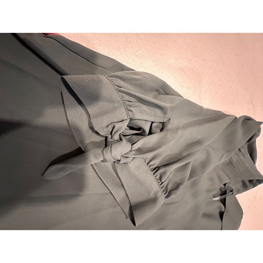 LC Lauren Conrad Green Wood Button Down Blouse Tie Sleeves Size XL - Picture 6 of 6
